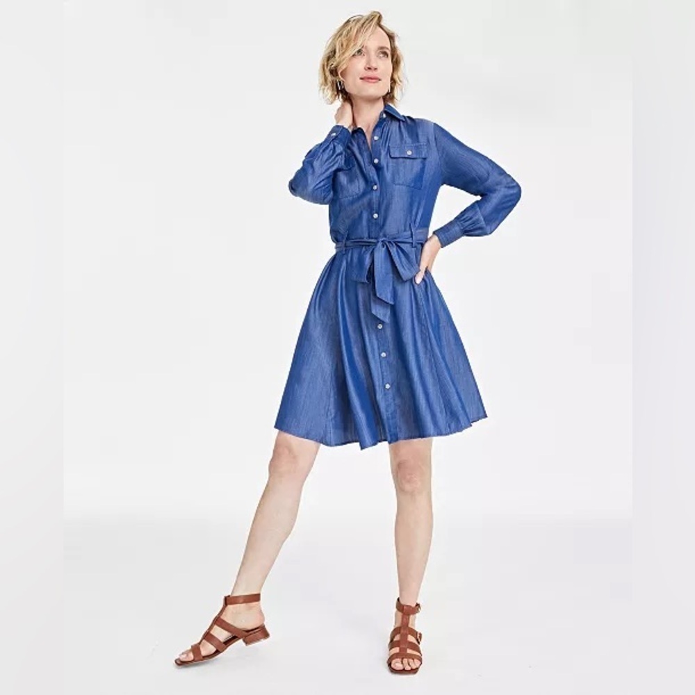 On 34th Women's Chambray Belted Visit Shirtdress Size Medium NWOT